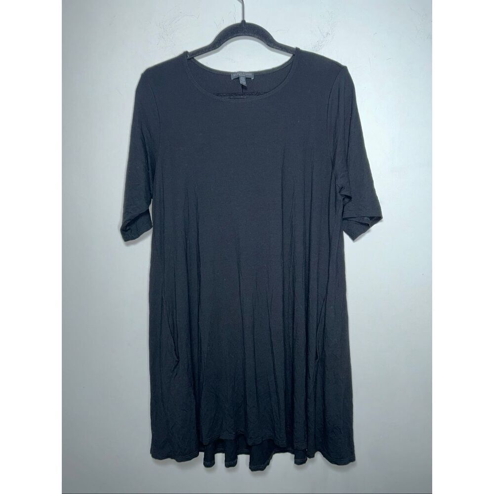 Eileen Fisher jersey stretch knit elbow sleeve swing dress in black size 1x